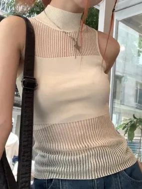 Patchwork Sleeveless Knit Crop Top