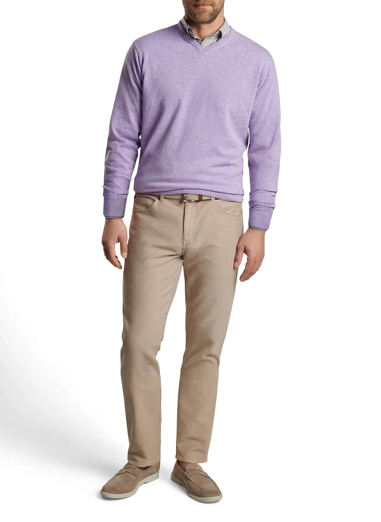 Peter Millar Crown Heritage Cashmere Custom V-Neck Sweaters, Lavender