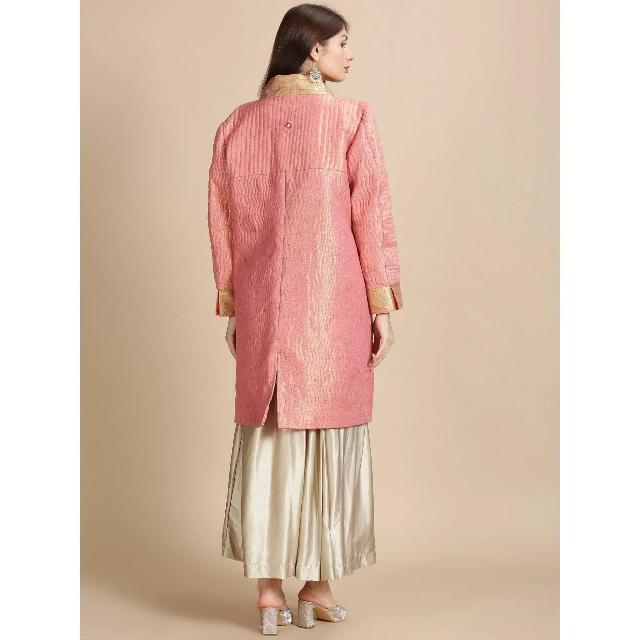 Pink Banarsi Zari Quilted Jacket