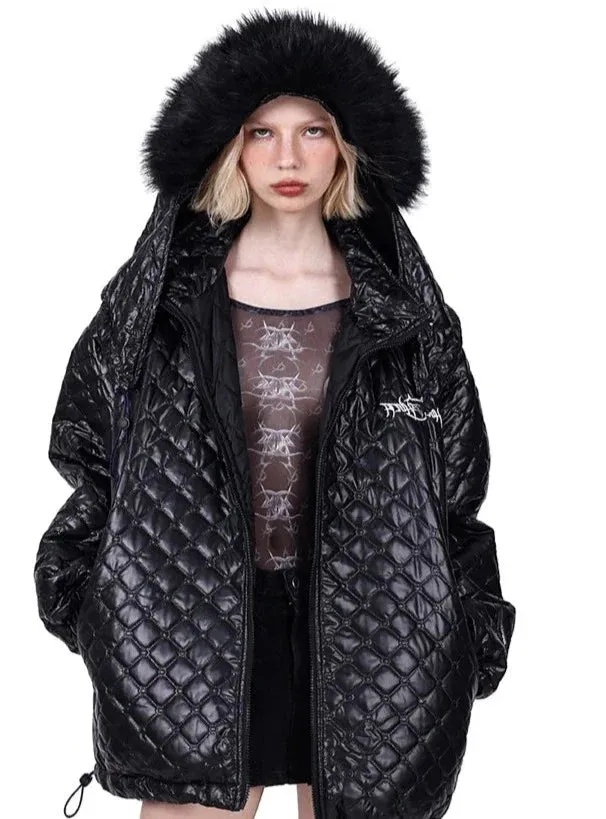 PINKSPINK Quilted Fur-Trimmed Puffer Jacket - Green and Black