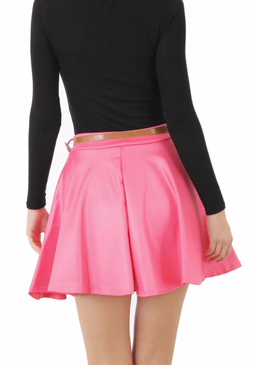 Plain Flared Mini Skater Skirt with Belt