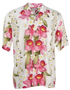 Plumeria Orchid Panel Mens Shirt in White