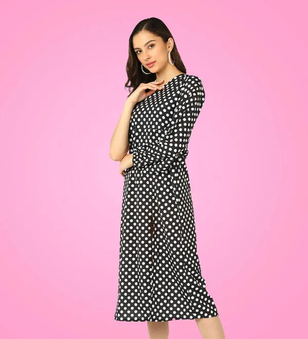 Polka dot printed A-line slit Dress.