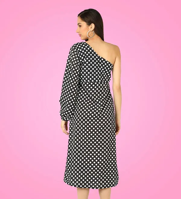 Polka dot printed A-line slit Dress.