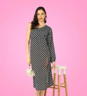 Polka dot printed A-line slit Dress.