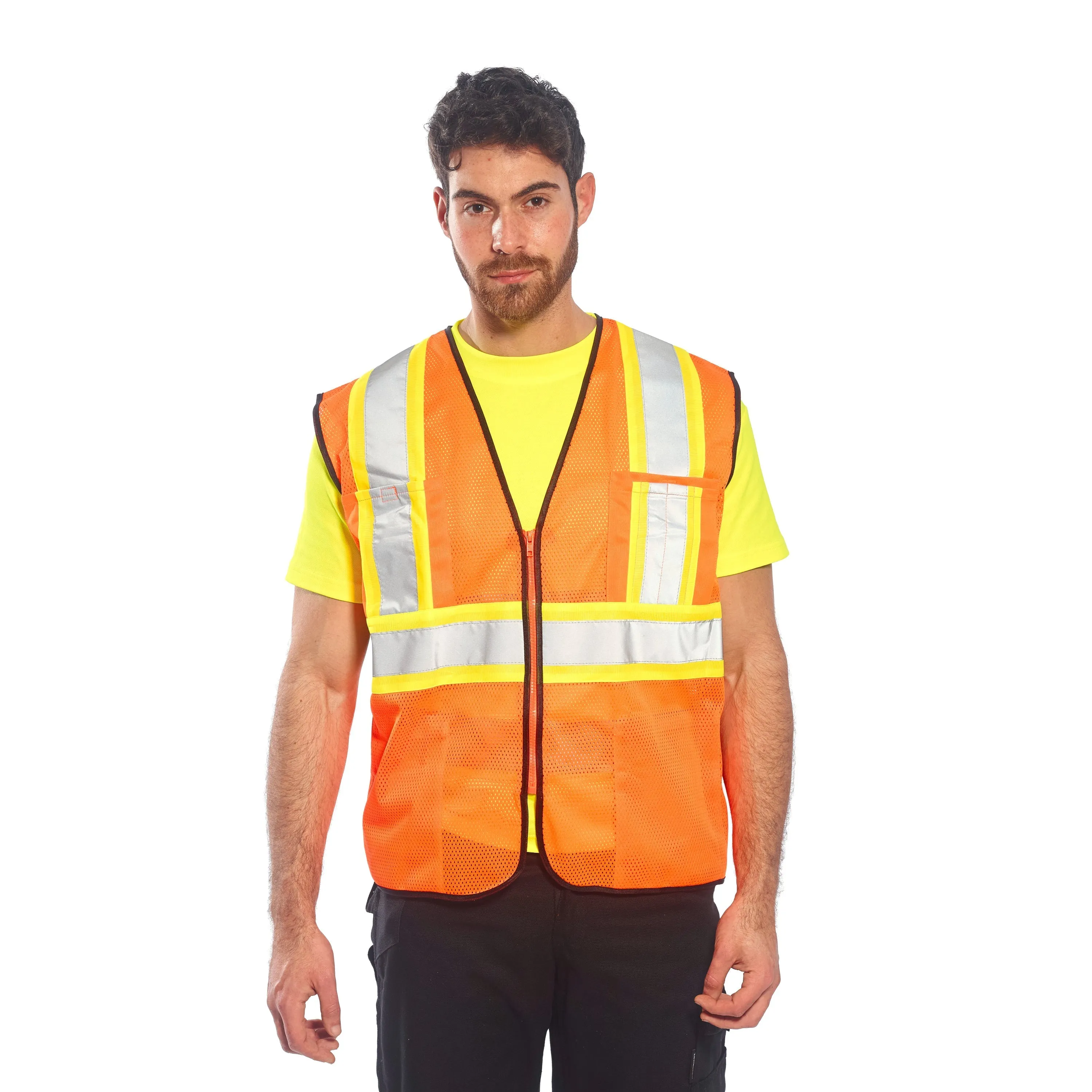 PORTWEST® US381 Frisco Mesh Contrast Safety Hi Vis Vest - ANSI Class 2