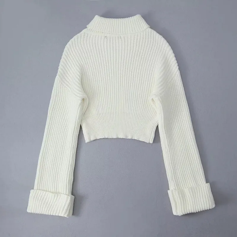 Pre Order: Turtleneck Slim Fit Long Sleeved Solid Knitted Sweater