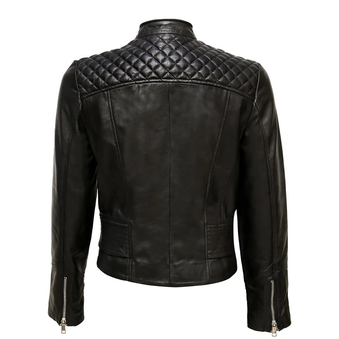 Quilted Black Leather Moto Jacket