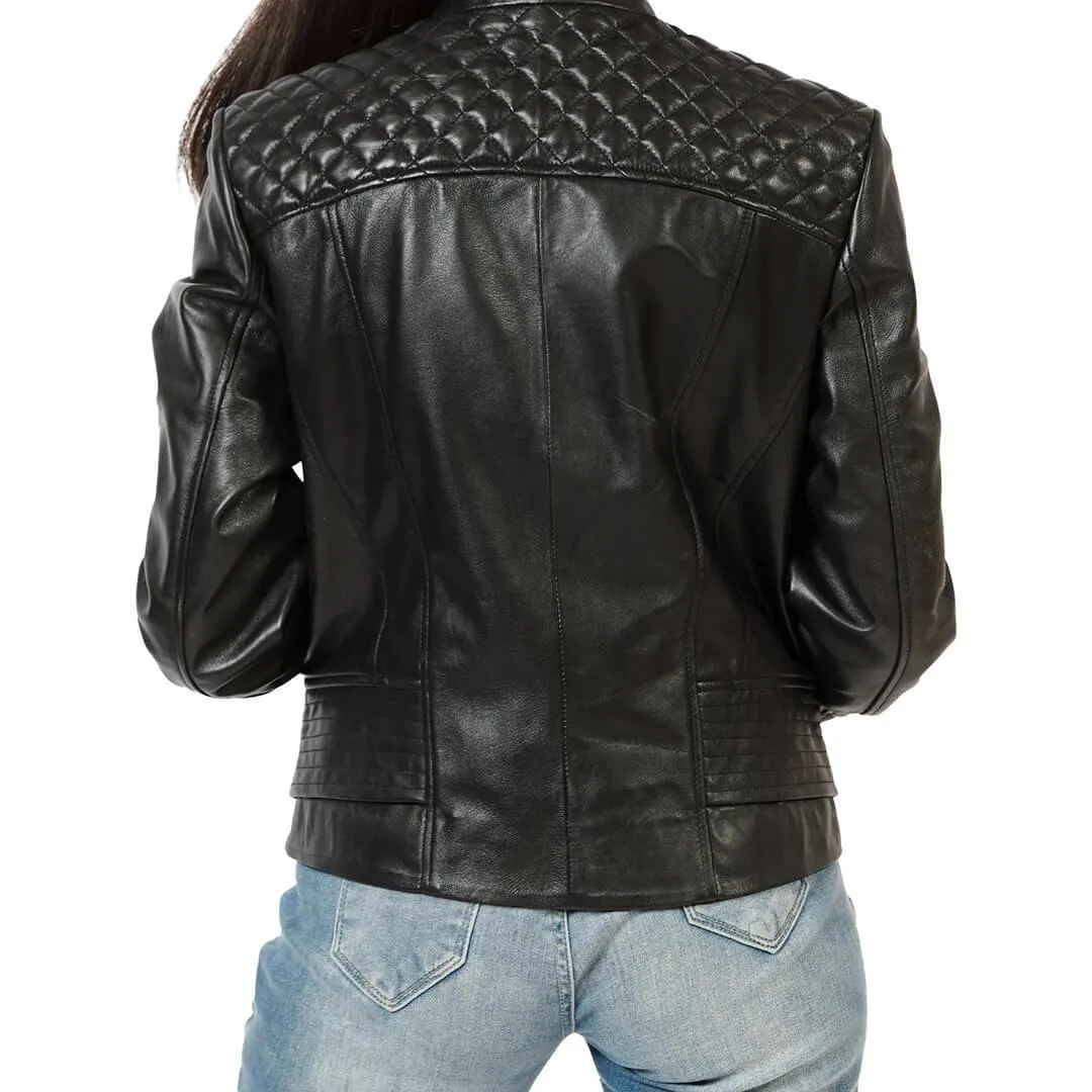 Quilted Black Leather Moto Jacket