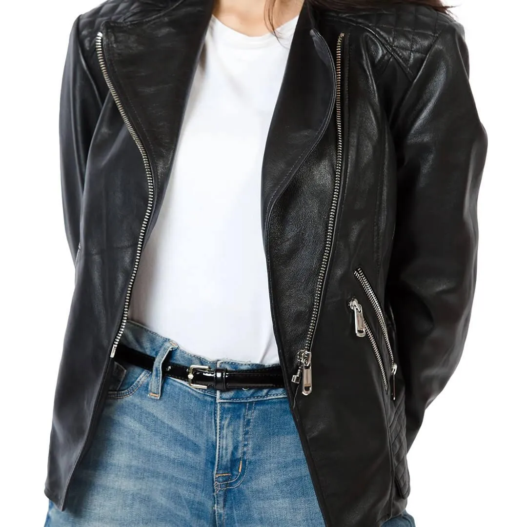 Quilted Black Leather Moto Jacket