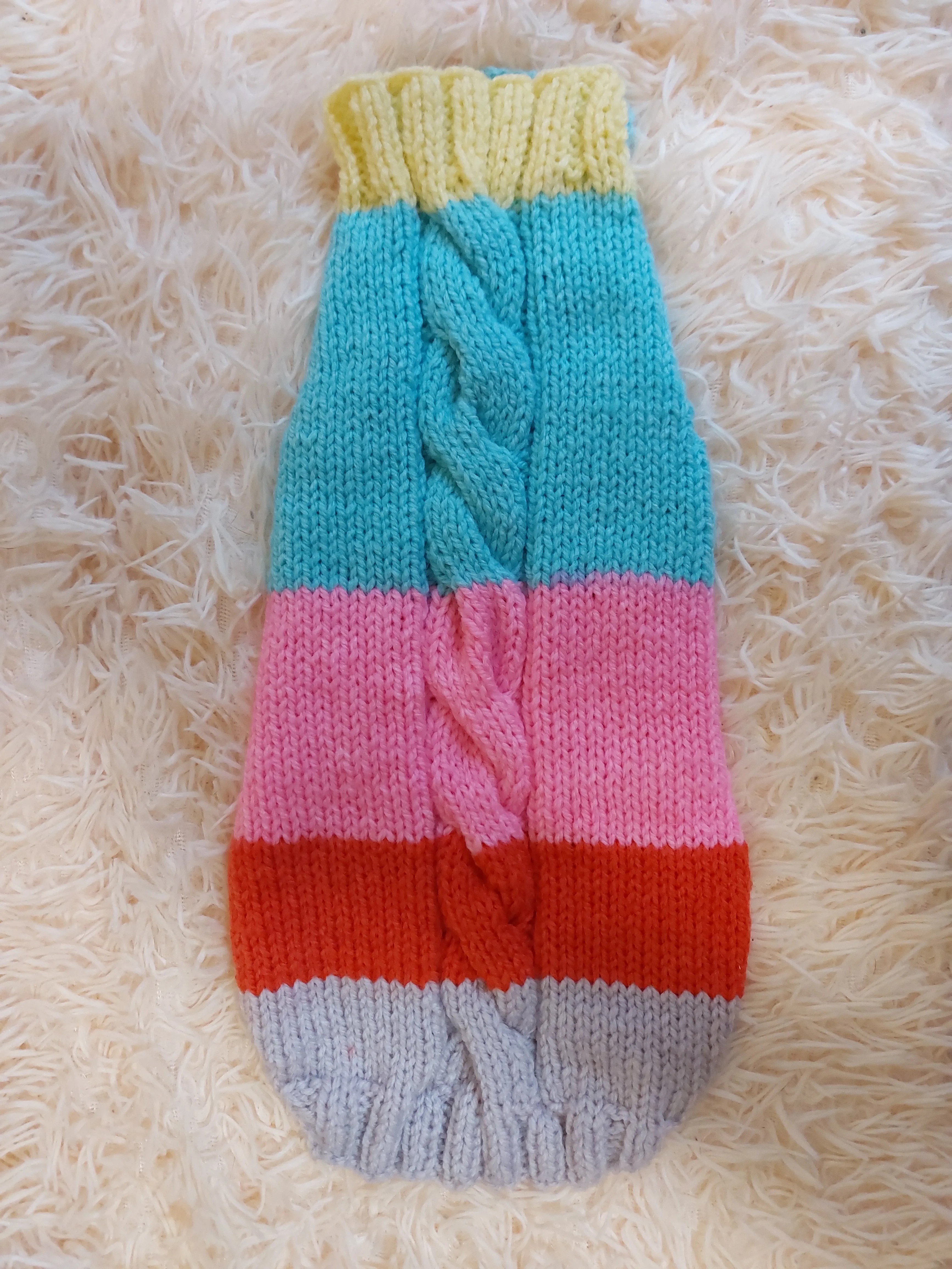 Rainbow striped wool jumper winter for dog, dachshund winter sweater with aran