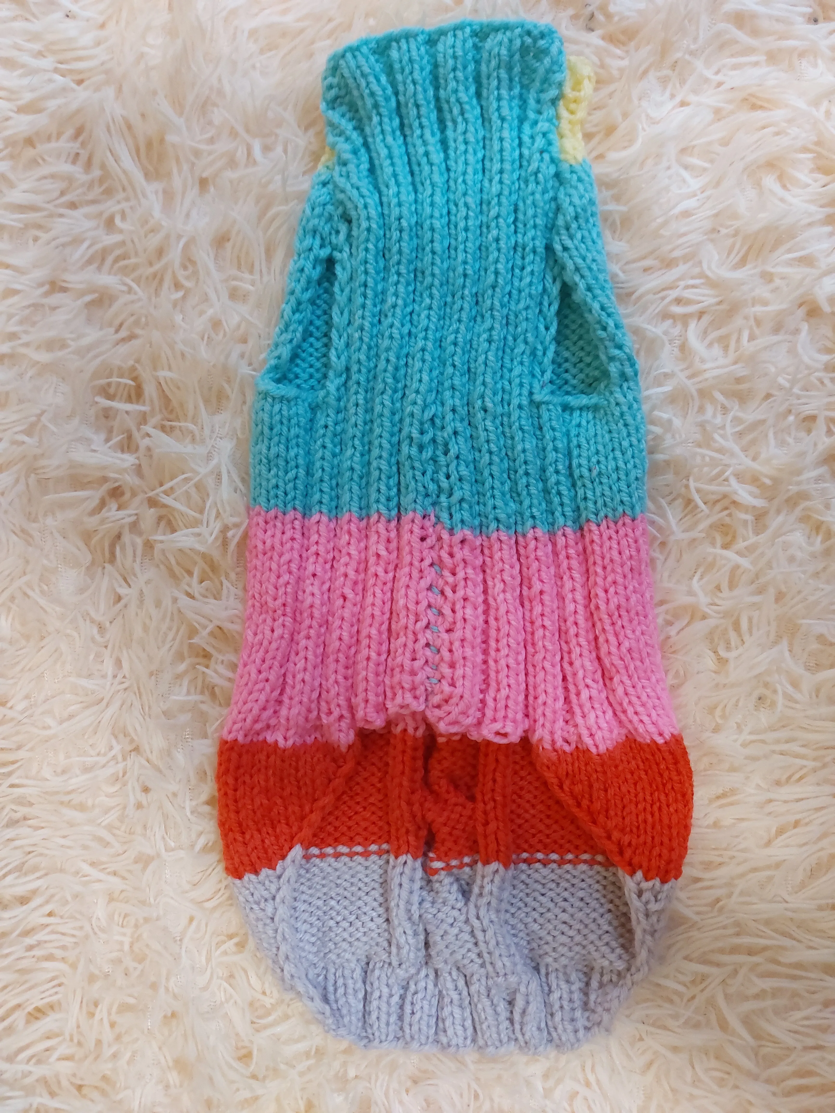 Rainbow striped wool jumper winter for dog, dachshund winter sweater with aran