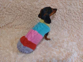 Rainbow striped wool jumper winter for dog, dachshund winter sweater with aran