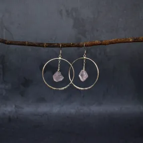 Raw & Ready - Rose Quartz Hoop Earrings