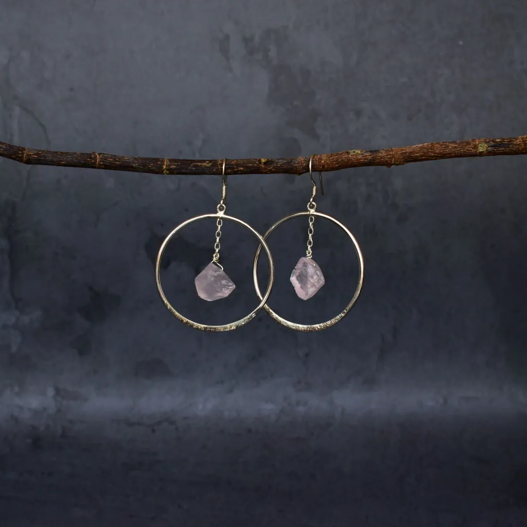 Raw & Ready - Rose Quartz Hoop Earrings