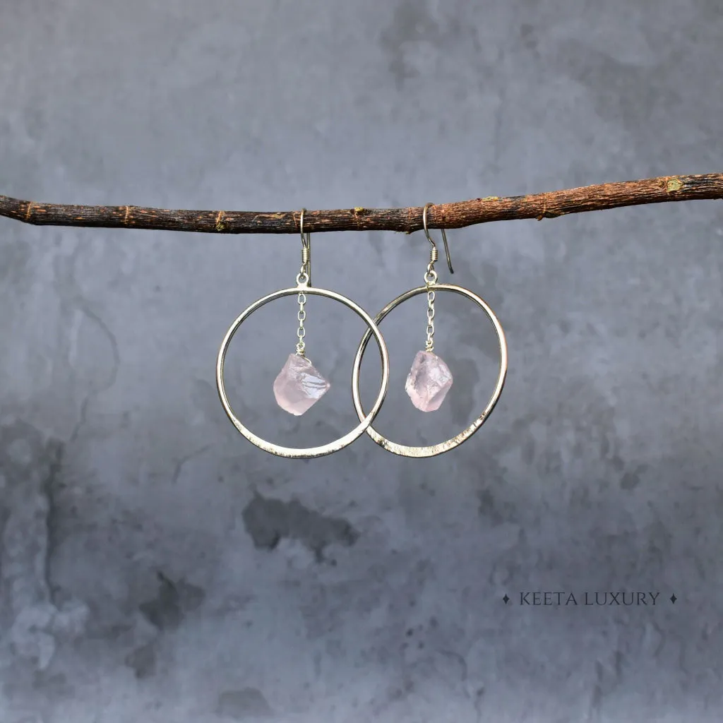 Raw & Ready - Rose Quartz Hoop Earrings