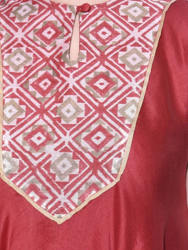 Red Chanderi Block Print Top