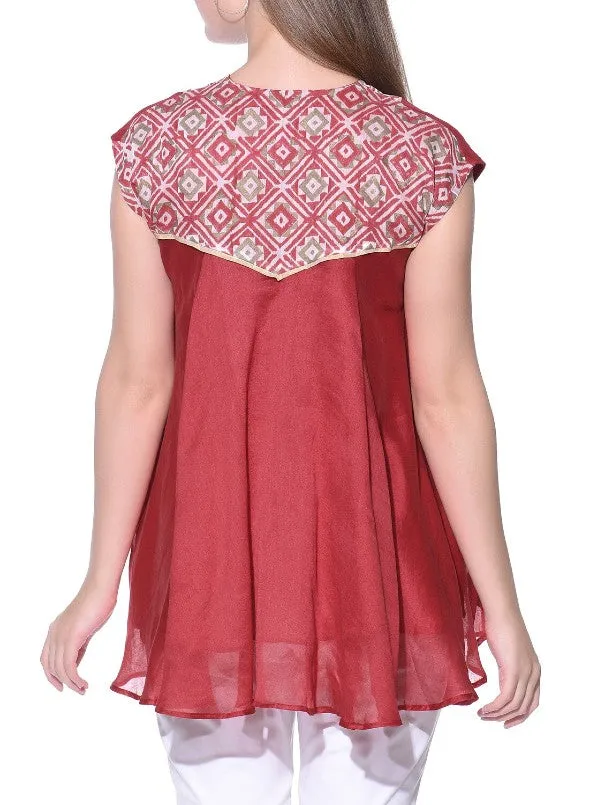 Red Chanderi Block Print Top