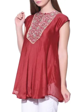 Red Chanderi Block Print Top