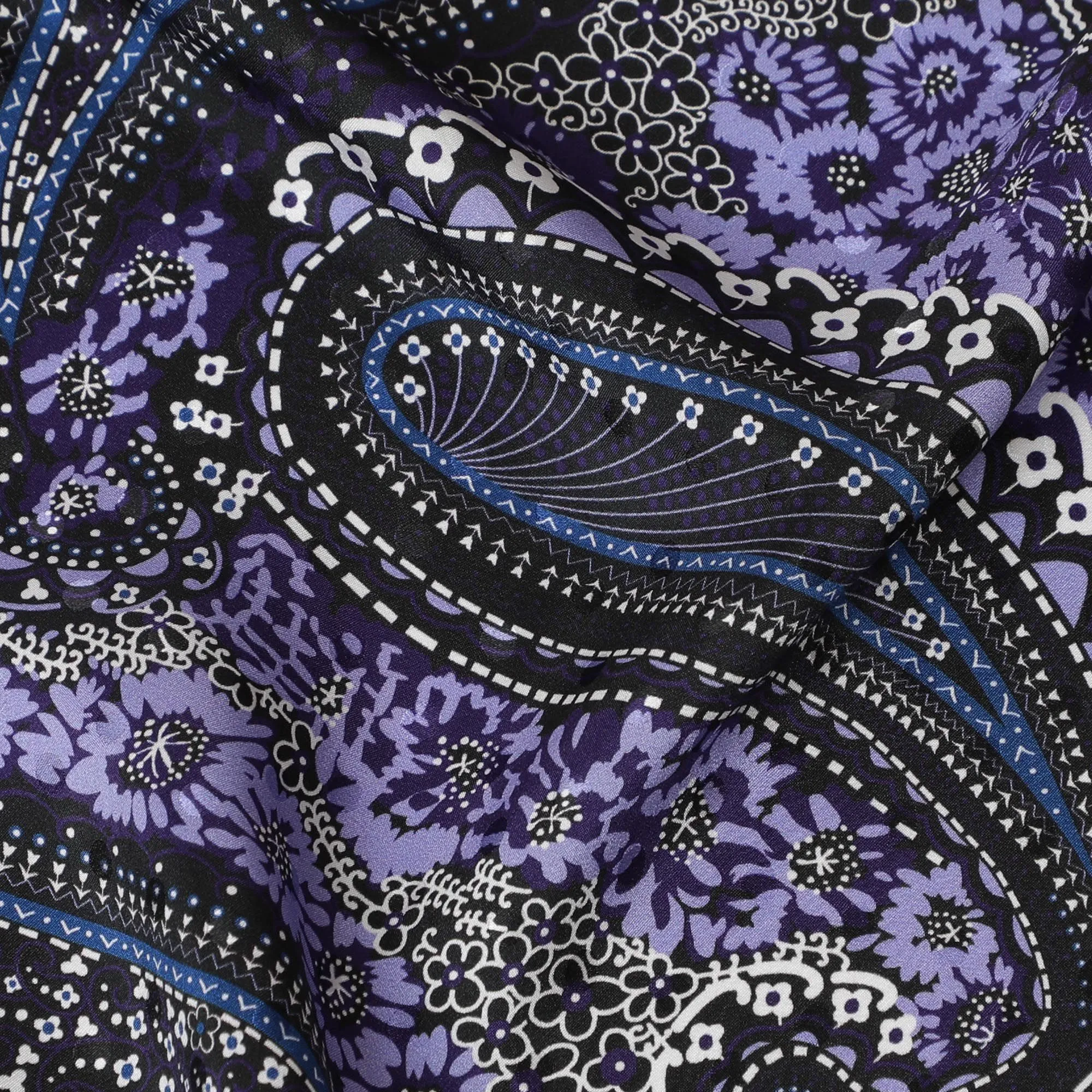 Regal Paisley Silk Satin Fabric - Opulent Purple with Classic Print, 140cm Wide -D18324