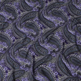 Regal Paisley Silk Satin Fabric - Opulent Purple with Classic Print, 140cm Wide -D18324