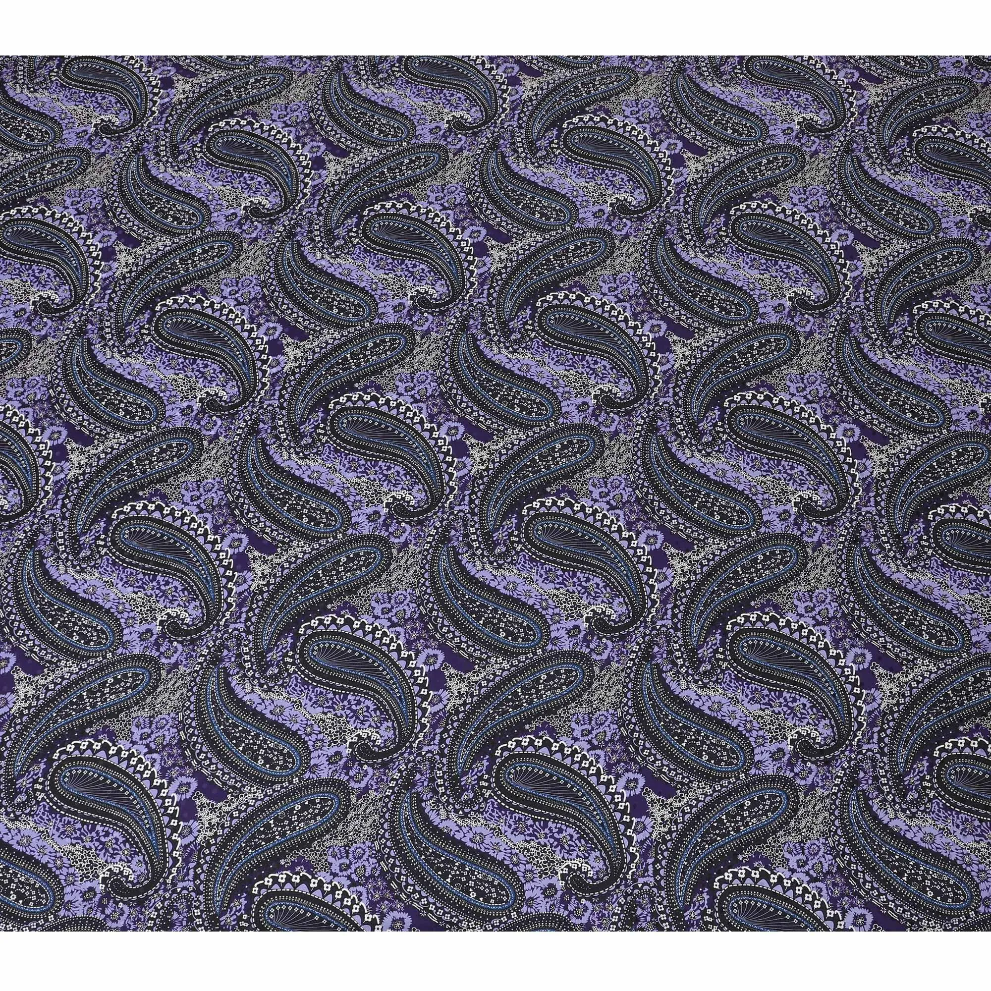 Regal Paisley Silk Satin Fabric - Opulent Purple with Classic Print, 140cm Wide -D18324