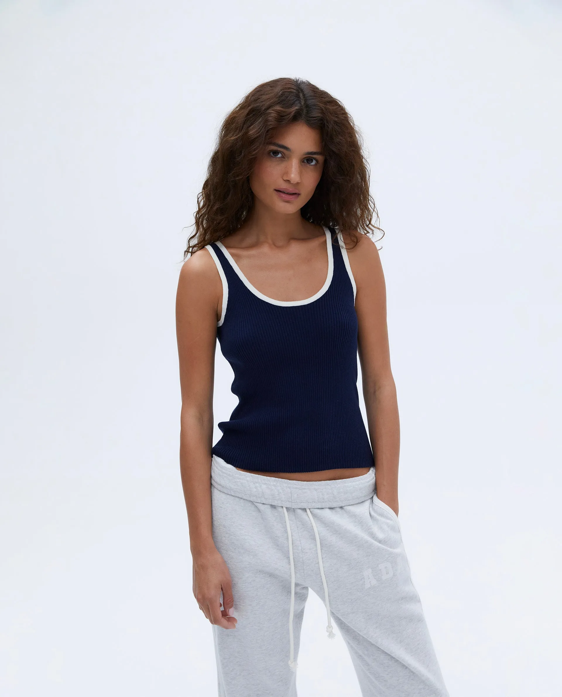 Rib Knit Vest Top - Navy Blue/Cream