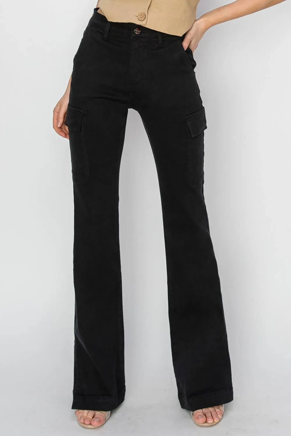 RISEN High Rise Side Slit Cargo Bootcut Jeans