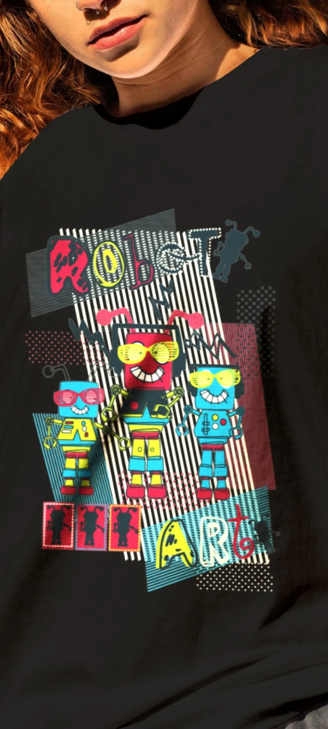 Robot Oversized DTF Printed T Shirt Women's