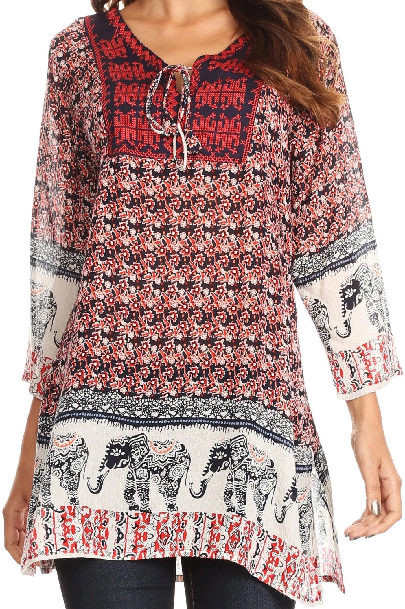 Sakkas Myra Ethnic Print Tunic with Embroidery