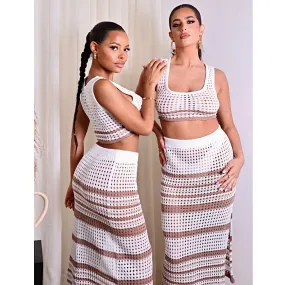 SICILY Ivory Striped Crochet Skirt Set