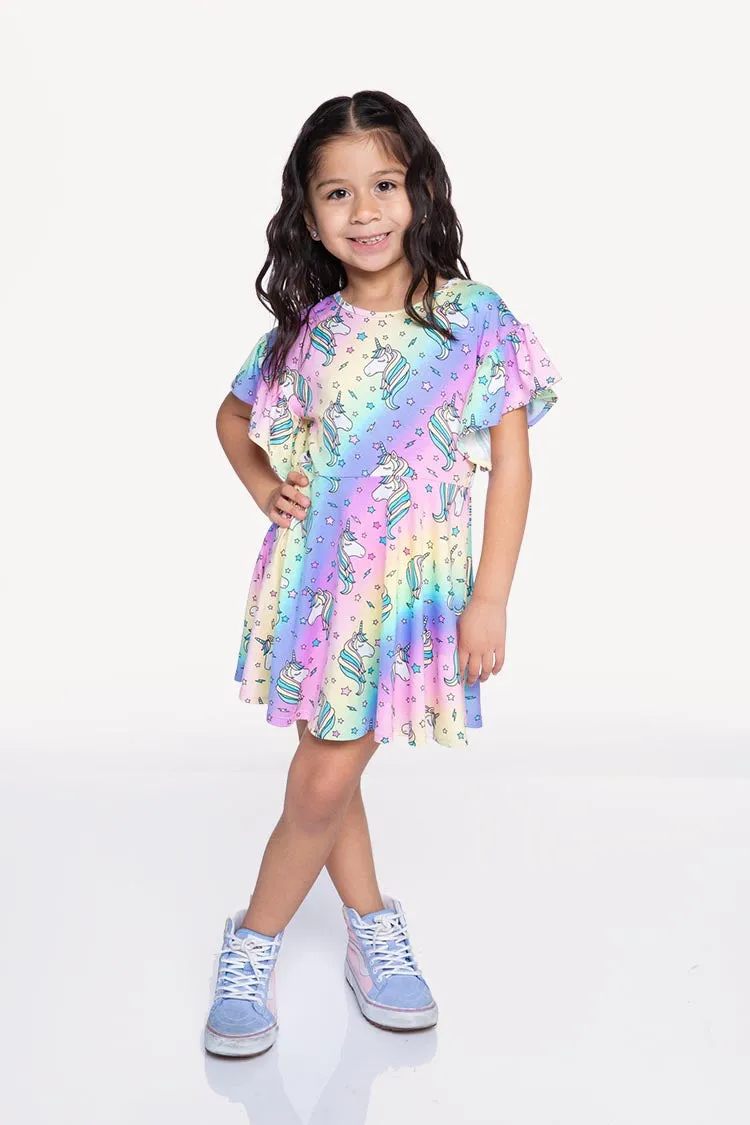 Simply Soft Ruffle Sleeve Easy Dress - Ombre Unicorn