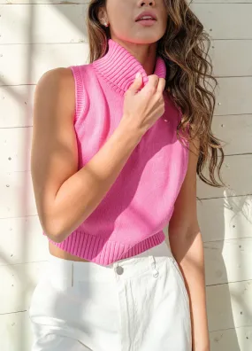 Sleeveless Pink Turtle Neck Sweater