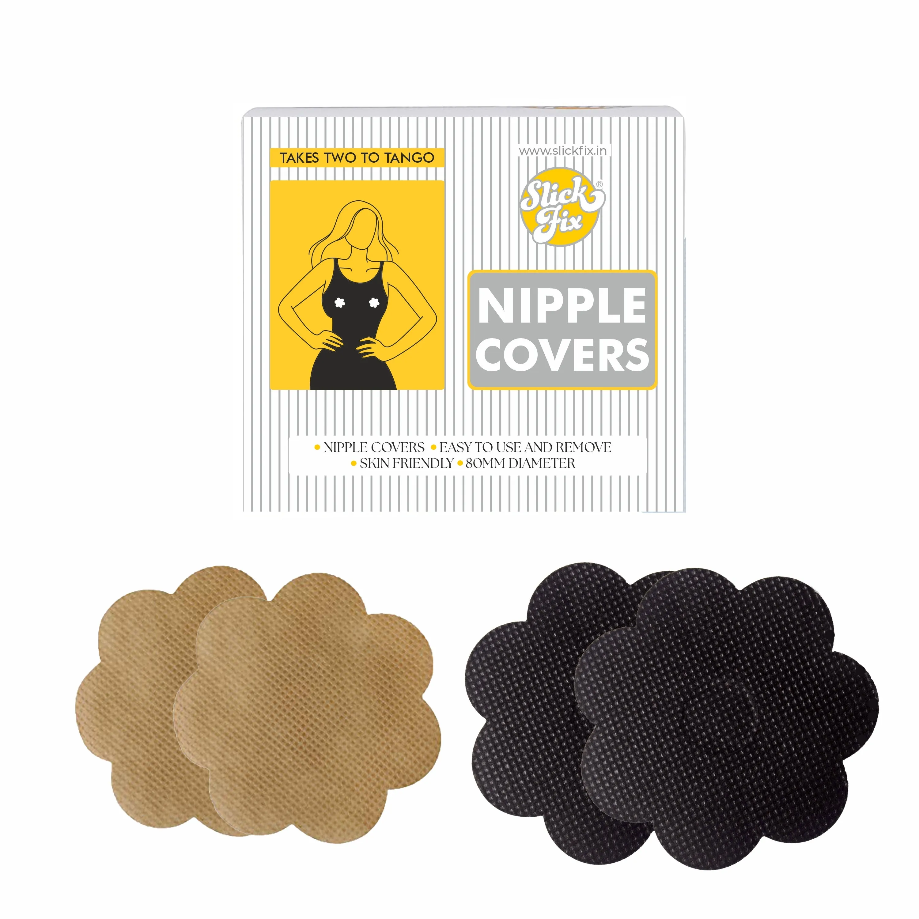 SLICKFIX Self Adhesive Nipple Covers Breast Concealer Mix Color (Black Colour - 10) (Skin Colour - 10) Pack of 20