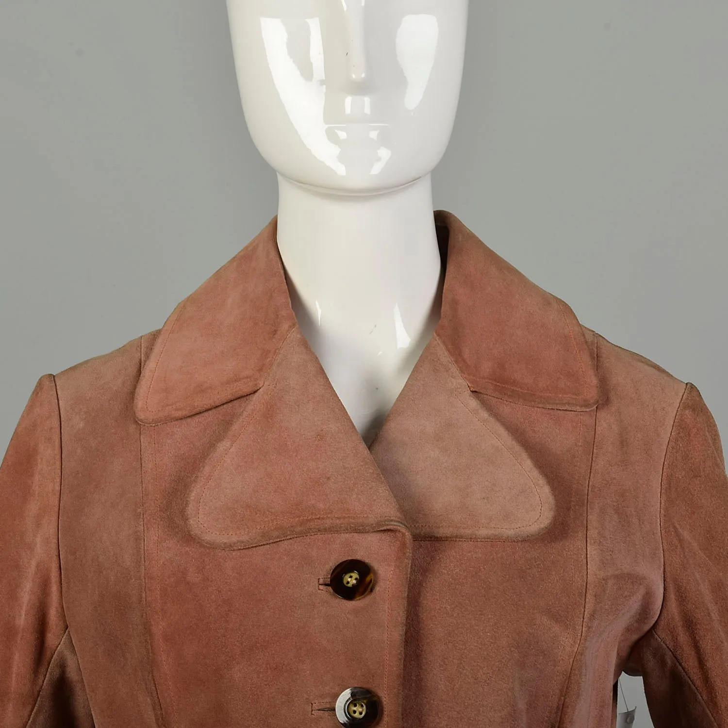 Small 1970s Jacket Tan Leather Hippie Bohemian Suede Boho Trench Coat