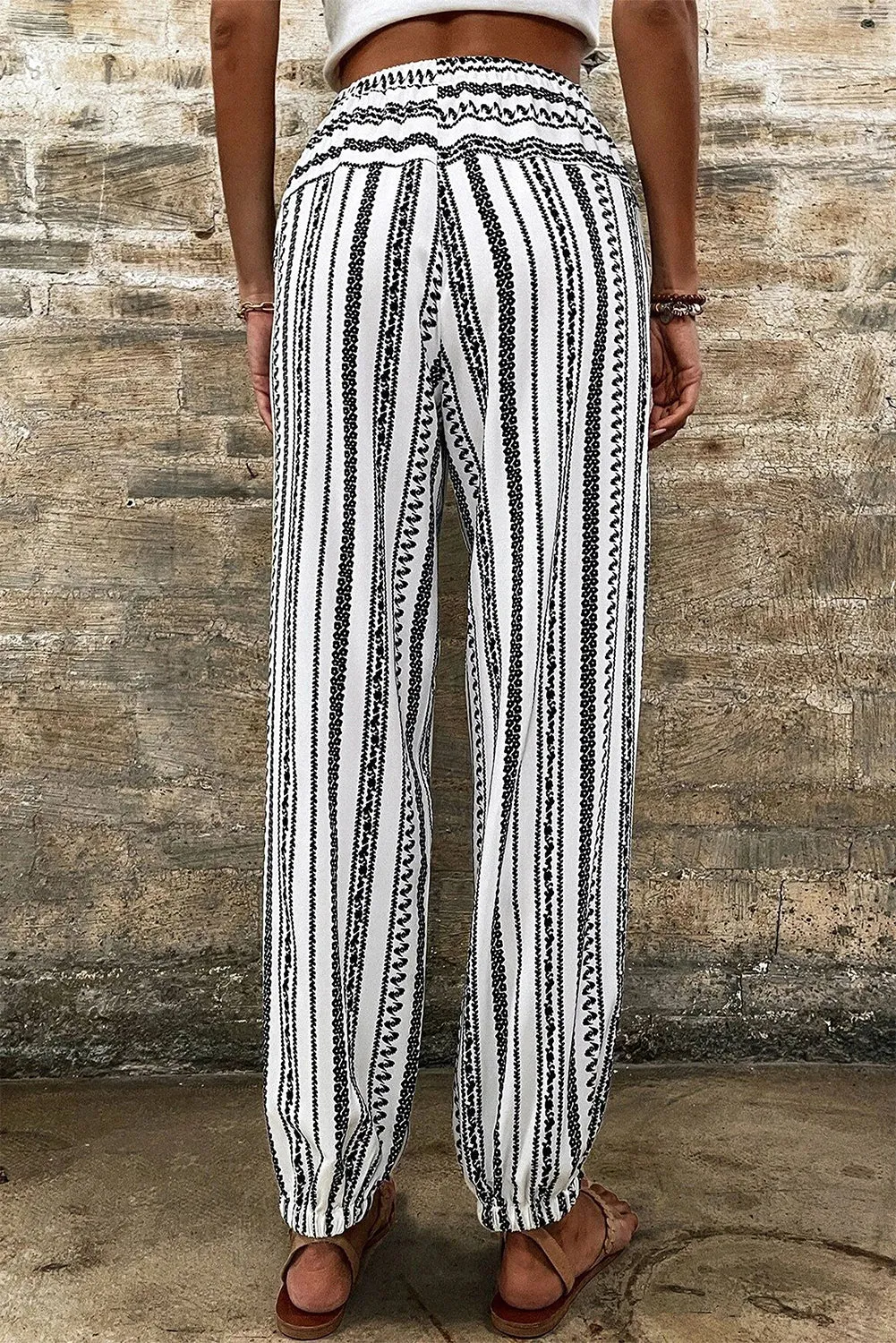 Stripe Boho Pocketed Drawstring Pants