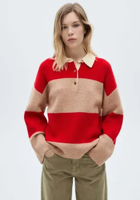 Striped polo-neck sweater - Red