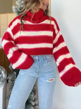 Striped Turtleneck Long Sleeve Cropped Sweater