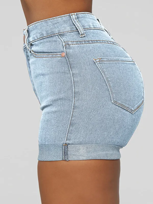 Stylish simple high elastic women's denim shorts