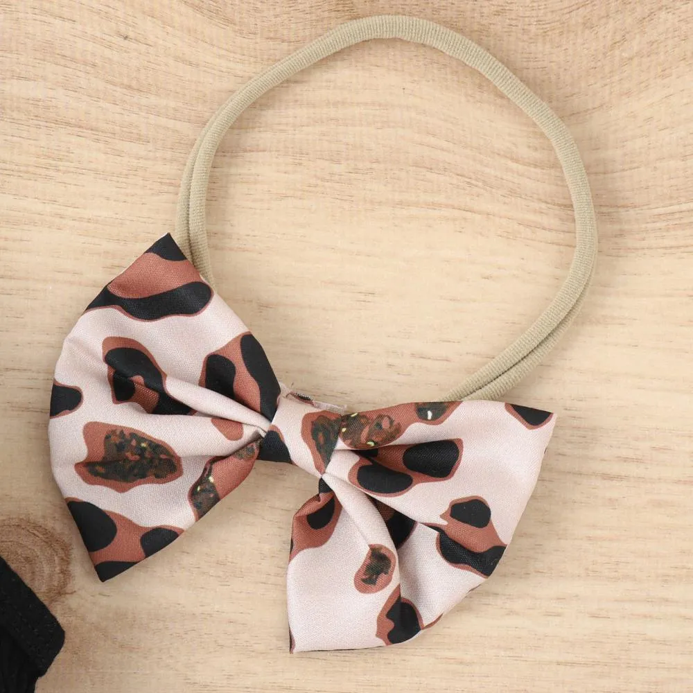 Summer Sleeveless Vest Leopard Bow Skirt Fart Pants Baby Suit Wholesale