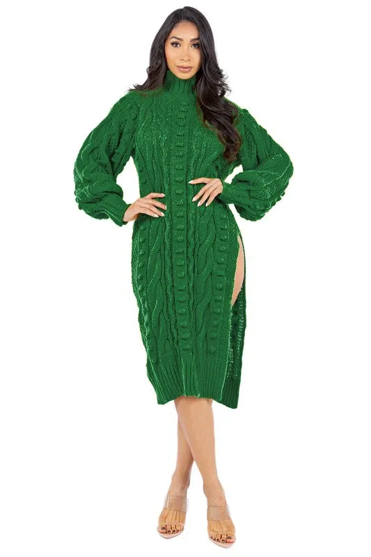 TEEK - SLIT LEG LONG SWEATER DRESS