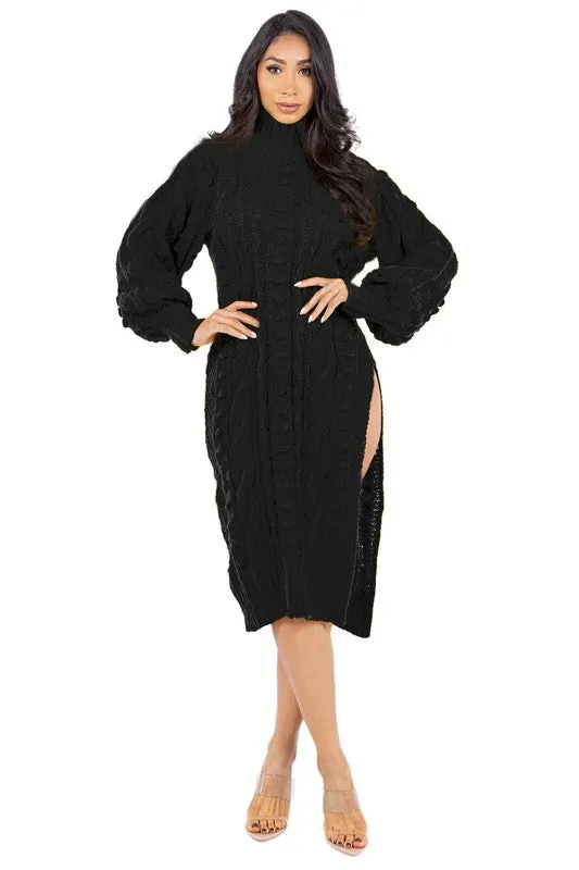 TEEK - SLIT LEG LONG SWEATER DRESS