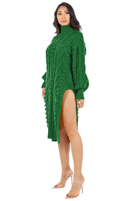 TEEK - SLIT LEG LONG SWEATER DRESS