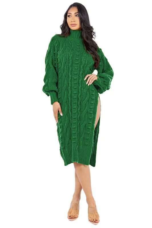 TEEK - SLIT LEG LONG SWEATER DRESS