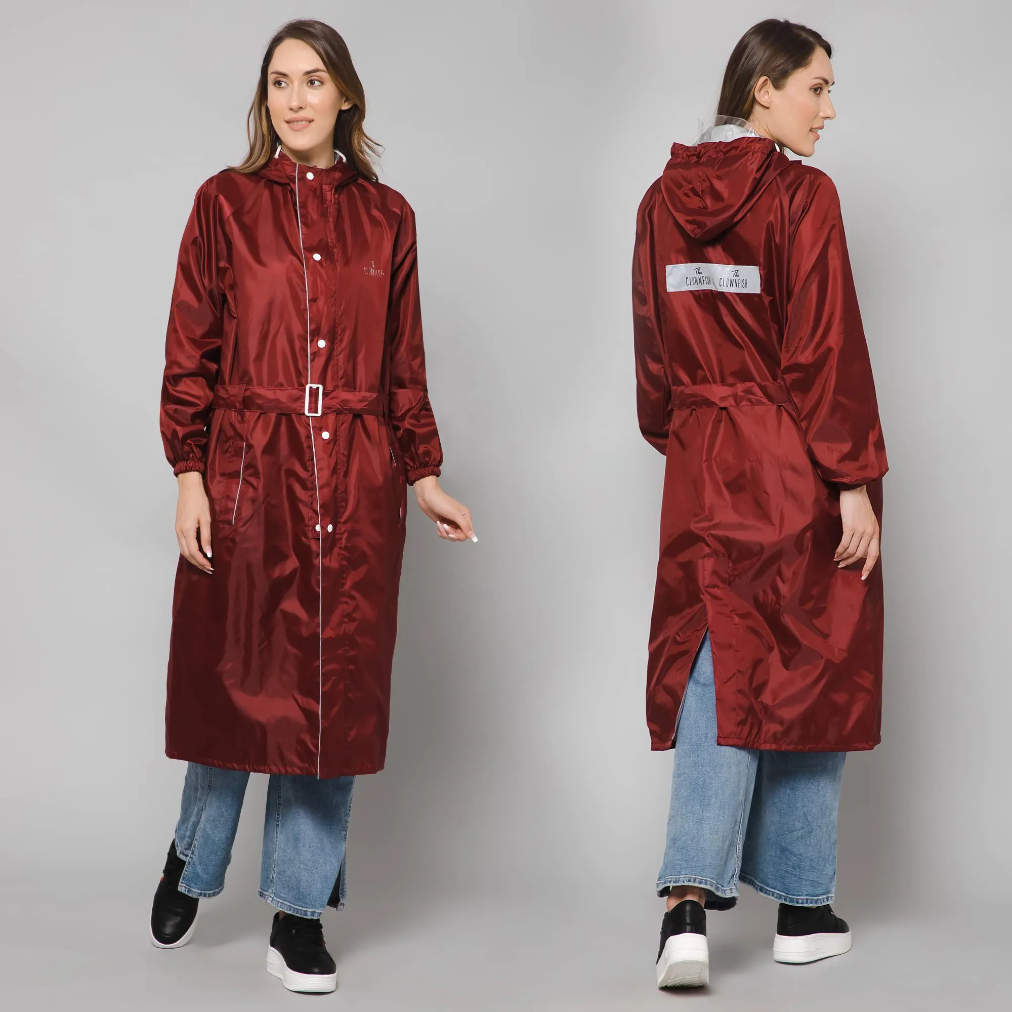 The Clownfish by STRAUSS Polyester Raincoats for Women Raincoat for Ladies Waterproof Reversible Double Layer. Drizzle Diva Series (Maroon, X-Large)