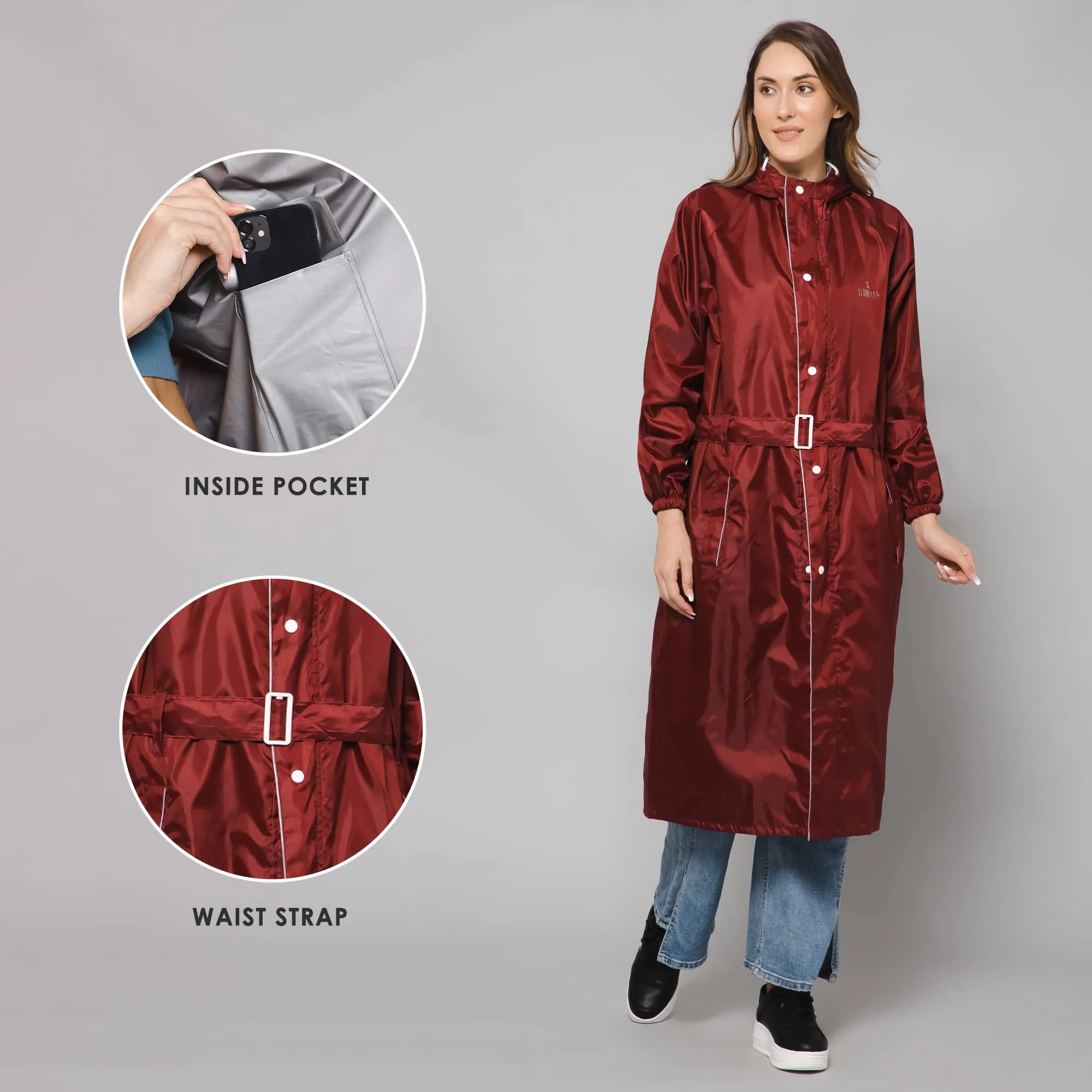 The Clownfish by STRAUSS Polyester Raincoats for Women Raincoat for Ladies Waterproof Reversible Double Layer. Drizzle Diva Series (Maroon, X-Large)