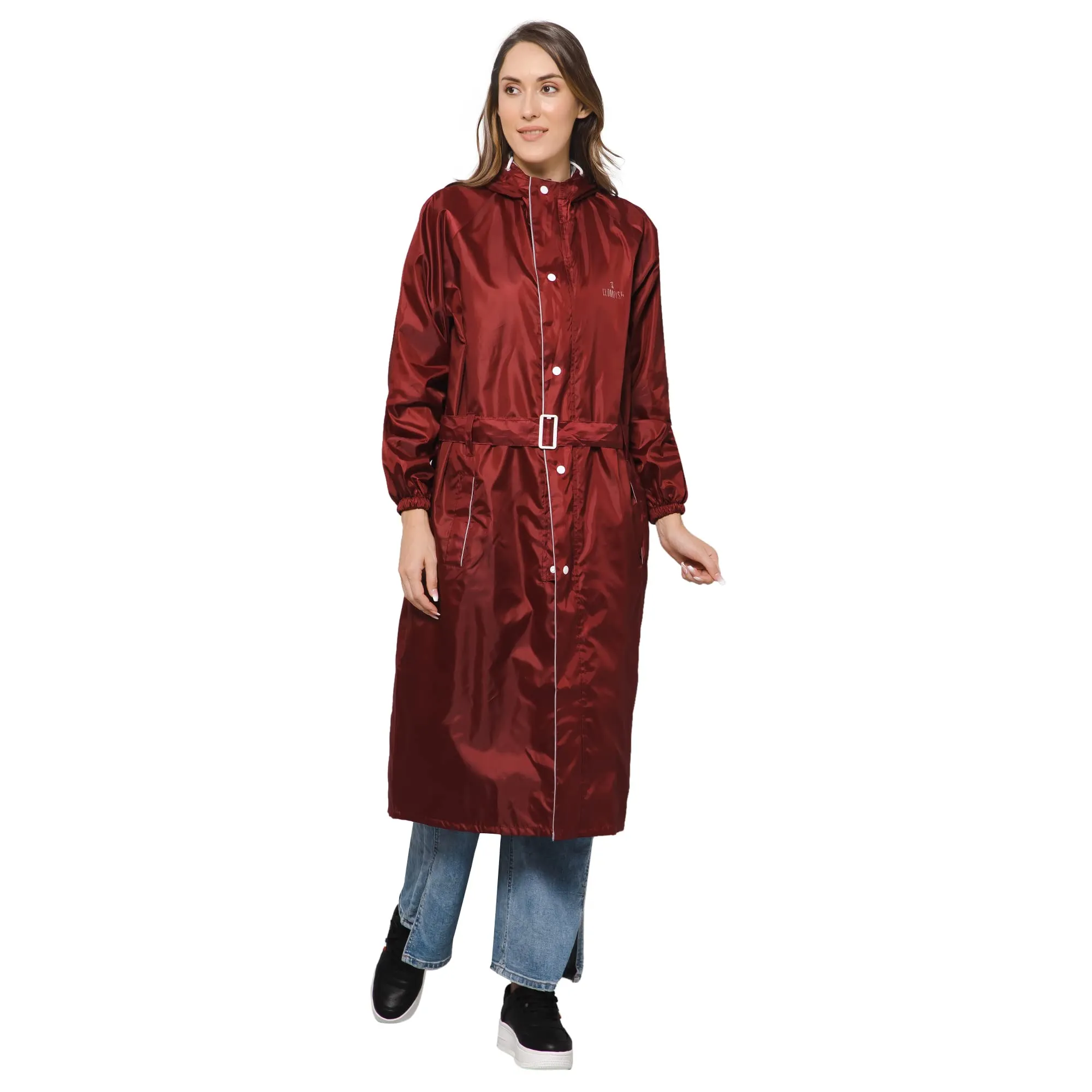 The Clownfish by STRAUSS Polyester Raincoats for Women Raincoat for Ladies Waterproof Reversible Double Layer. Drizzle Diva Series (Maroon, X-Large)