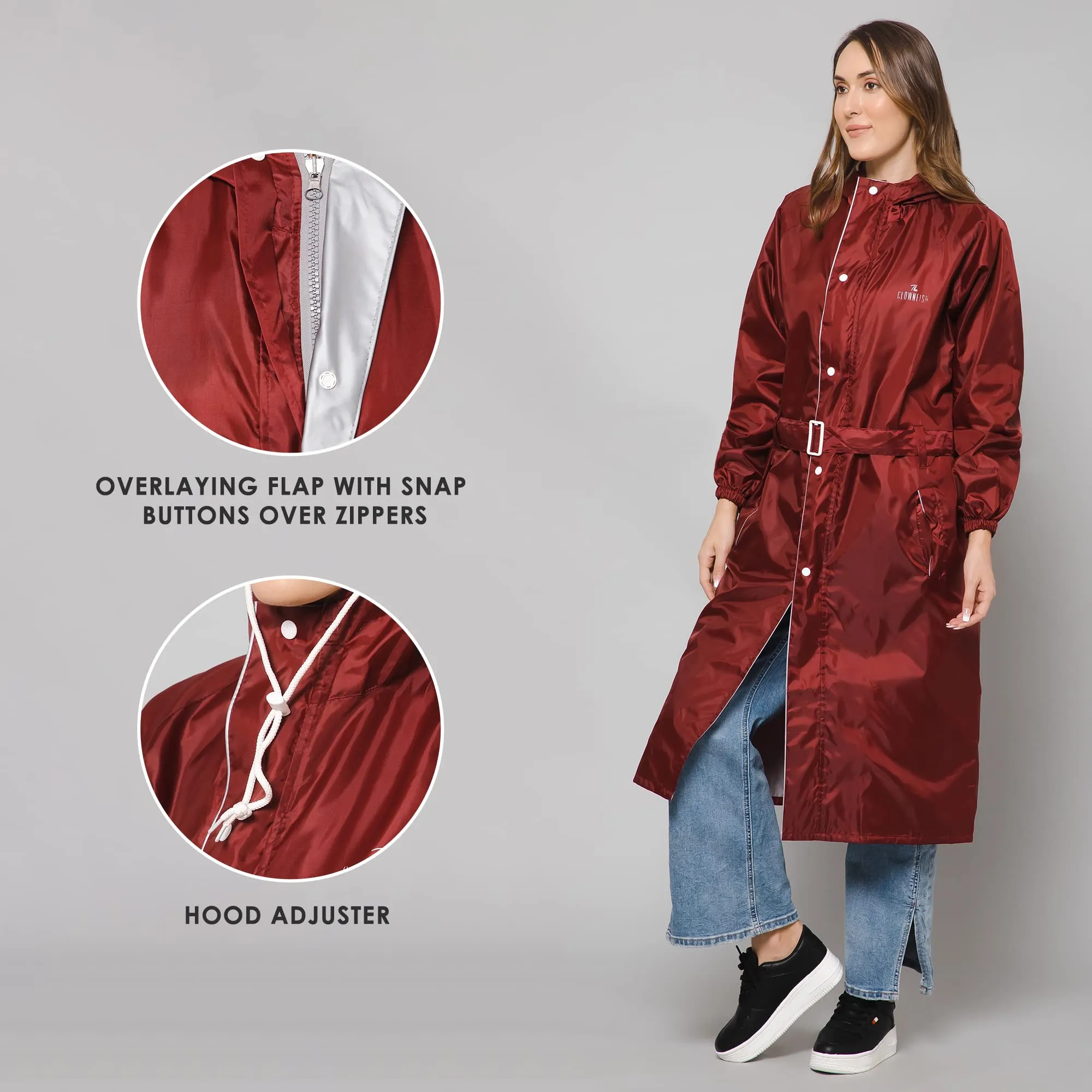 The Clownfish by STRAUSS Polyester Raincoats for Women Raincoat for Ladies Waterproof Reversible Double Layer. Drizzle Diva Series (Maroon, X-Large)