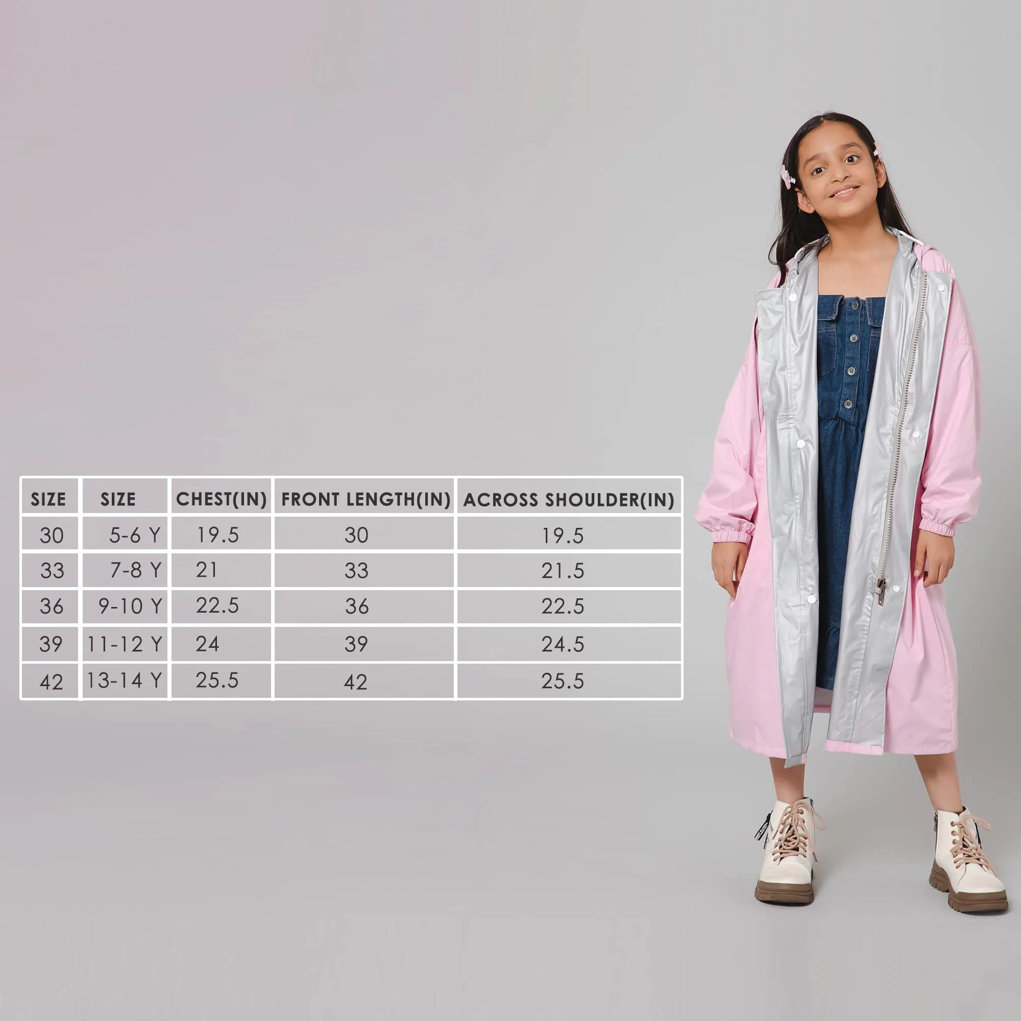 THE CLOWNFISH Cloud Chaser Series Kids Raincoat Waterproof Polyester Double Coating Reversible Longcoat with Hood and Reflector Logo at Back. Printed Plastic Pouch. Kid Age-5-6 years (Blush Pink)