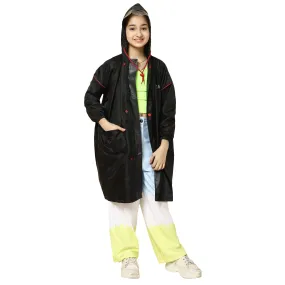 THE CLOWNFISH Laurel Series Kids Waterproof PVC Longcoat with Adjustable Hood & Extra Space for Backpack/Schoolbag Holding. Printed Plastic Pouch. Kid Age-10-11 years (Size-39-Blue)